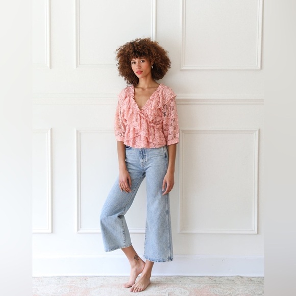 NEW Mille Isabella Cropped Ruffled Lace Top in Cream – Women’s Size M Easter - Picture 5 of 9